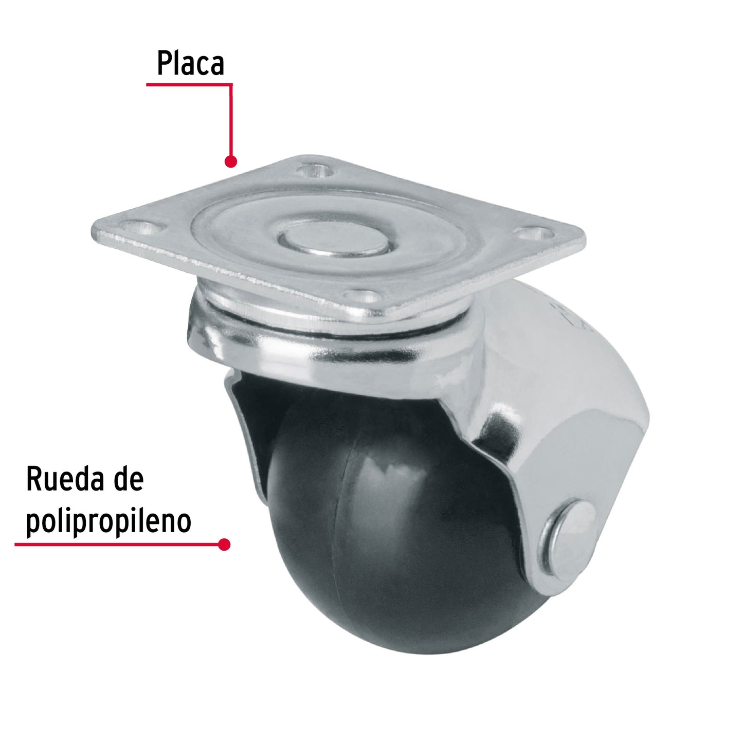 Rodaja esférica, 40 mm con placa, Fiero RO-40P 44390 MM1