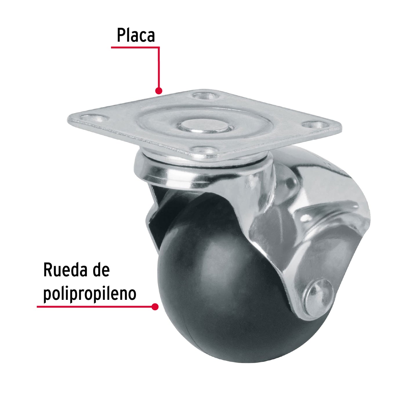 Rodaja esférica, 50 mm con placa, Fiero RO-50P 44391 MM1