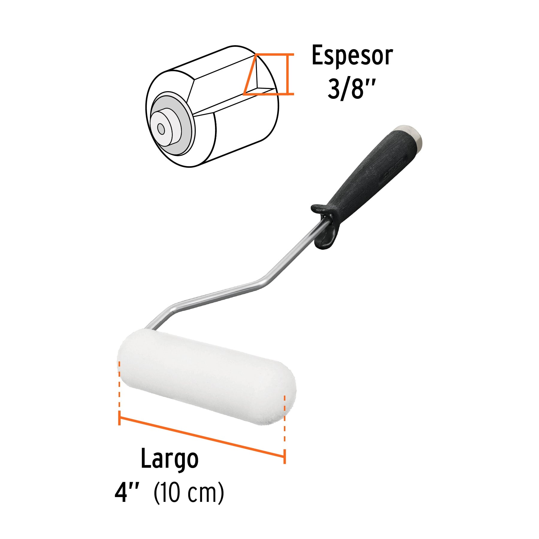 Mini Rodillo para pintar 4' x 3/8' de esponja, Truper ROPI-410E 13903 MM00