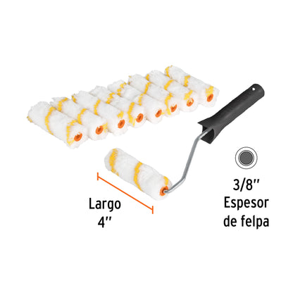 Kit de maneral y 9 mini rodillos de 4' de poliéster, Truper ROPI-420N9 12132 MM00