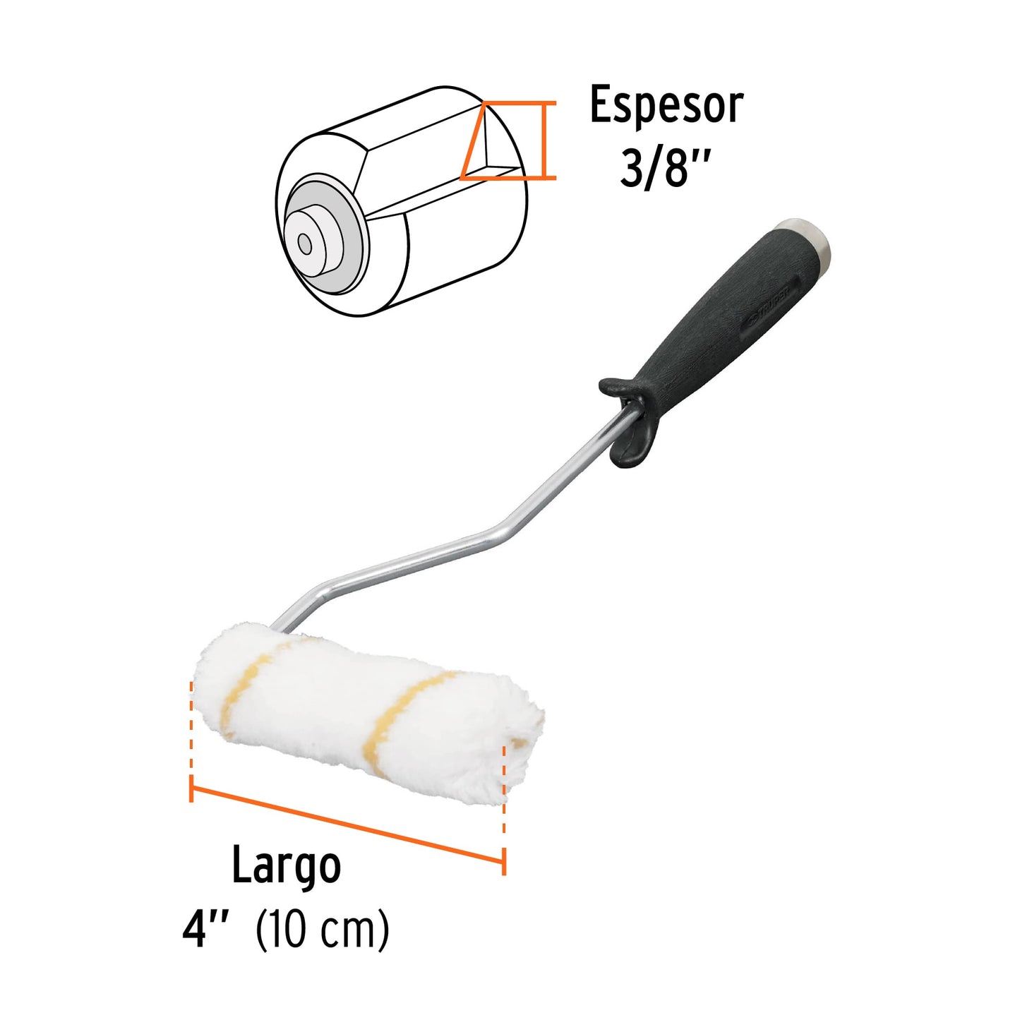 Mini rodillo para pintar 4' x 3/8' de poliéster, Truper ROPI-420N 13905 MM00