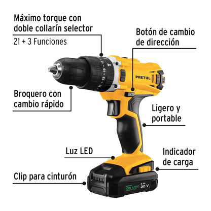 Kit rotomartillo inalámbrico 1/2' 20V y 32 accesorios Pretul ROTI-20P2K 29000 MM1