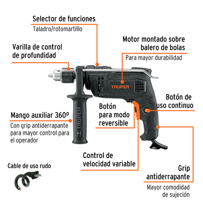 Rotomartillo 1/2' 700 W, industrial, Truper ROTO-1/2N6 19457 MM1