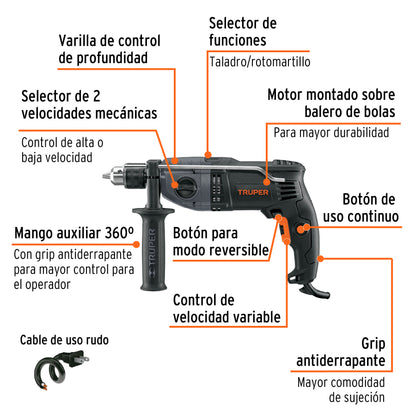 Rotomartillo 1/2' 900 W, industrial, Truper ROTO-1/2N7 19324 MM1