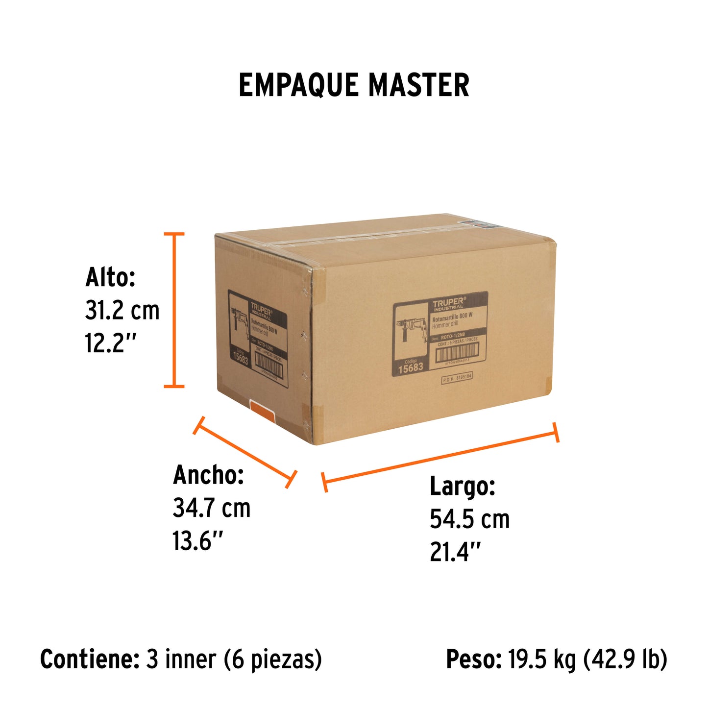 Rotomartillo 1/2' 800 W, industrial, Truper ROTO-1/2N8 15683 MM1