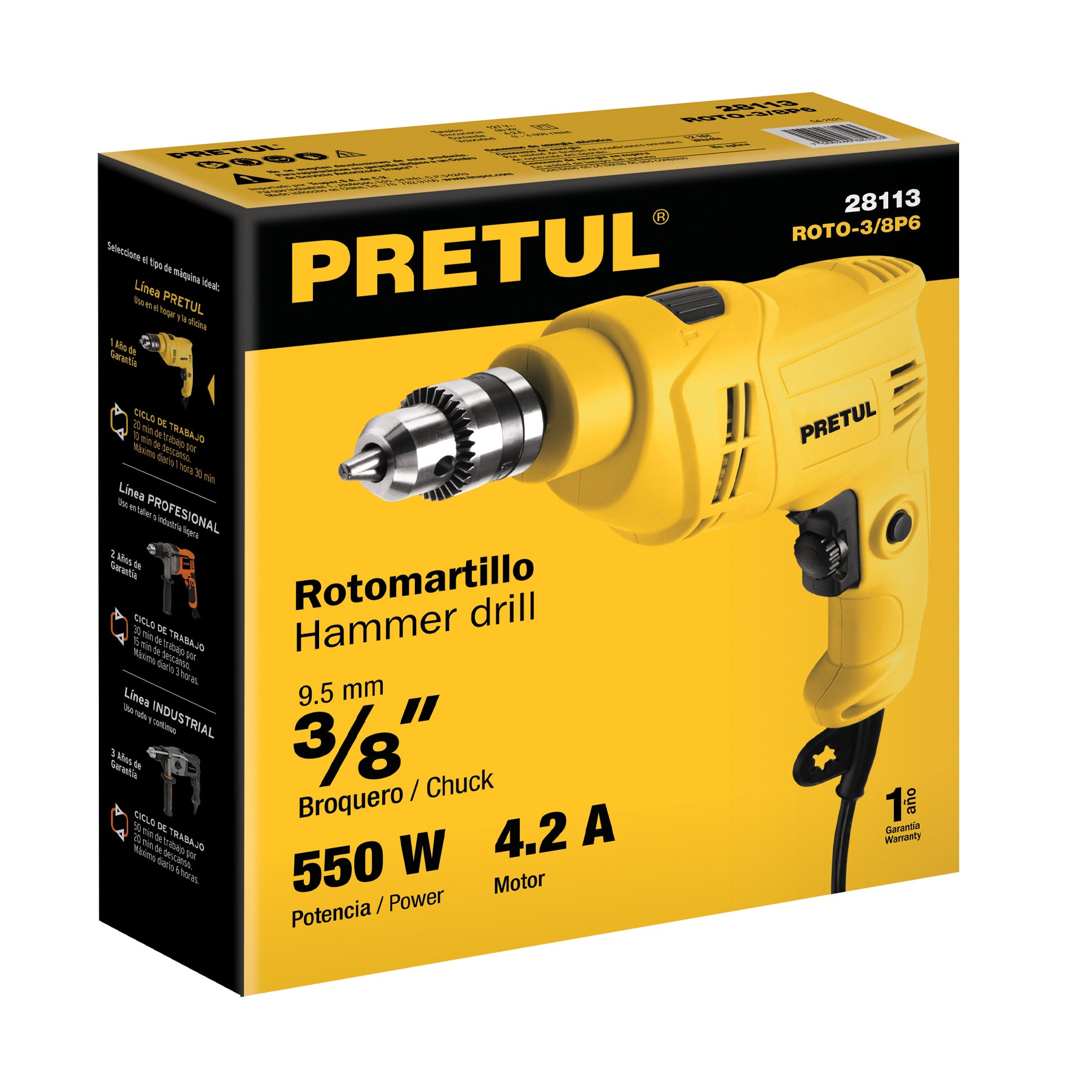 Rotomartillo 3/8' 550 W, Pretul ROTO-3/8P6 28113 MM1