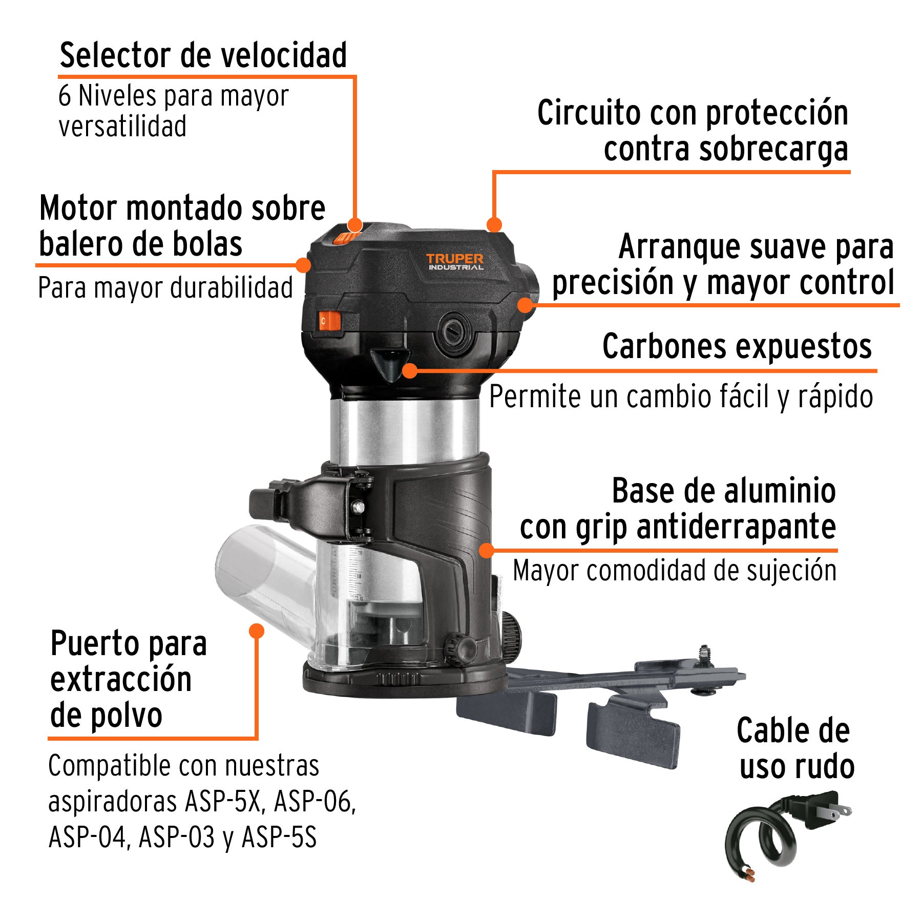 Mini router 710 W, 3/4 HP, industrial, Truper ROU-MN 102315 MM0