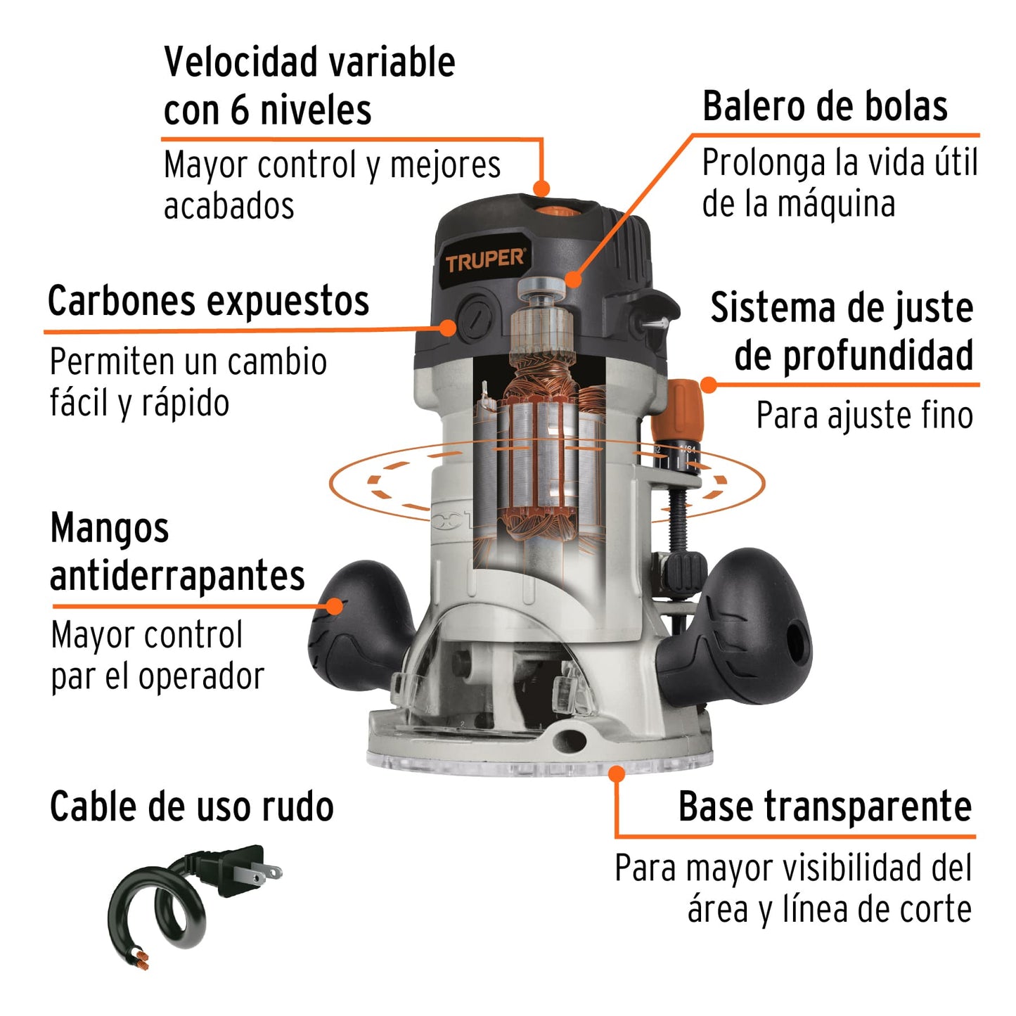 Router 1440 W 2 HP, industrial, Truper ROU-NX3 16686 MM0