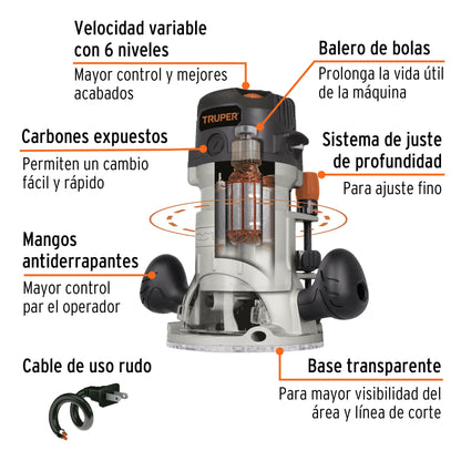 Router 1440 W 2 HP, industrial, Truper ROU-NX3 16686 MM0