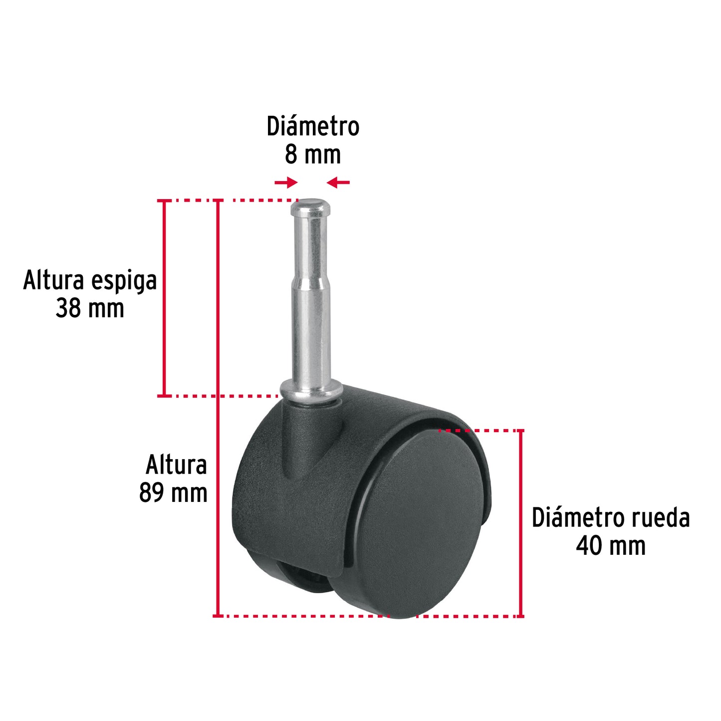 Rodaja tipo yoyo de 40 mm con espiga para madera, Fiero ROY-40EM 49698 MM1