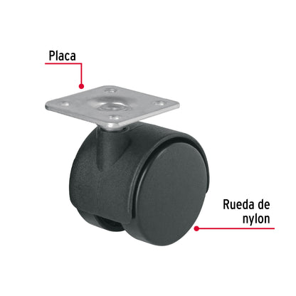 Rodaja tipo yoyo de 40 mm con placa, sin freno, Fiero ROY-40 44384 MM1