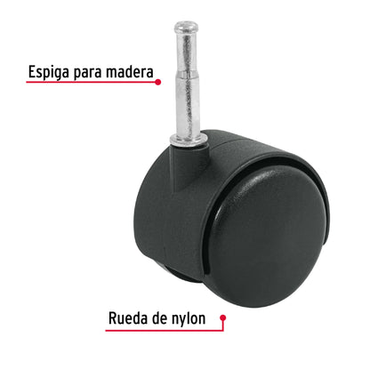 Rodaja tipo yoyo de 50 mm con espiga para madera, Fiero ROY-50EM 49699 MM1