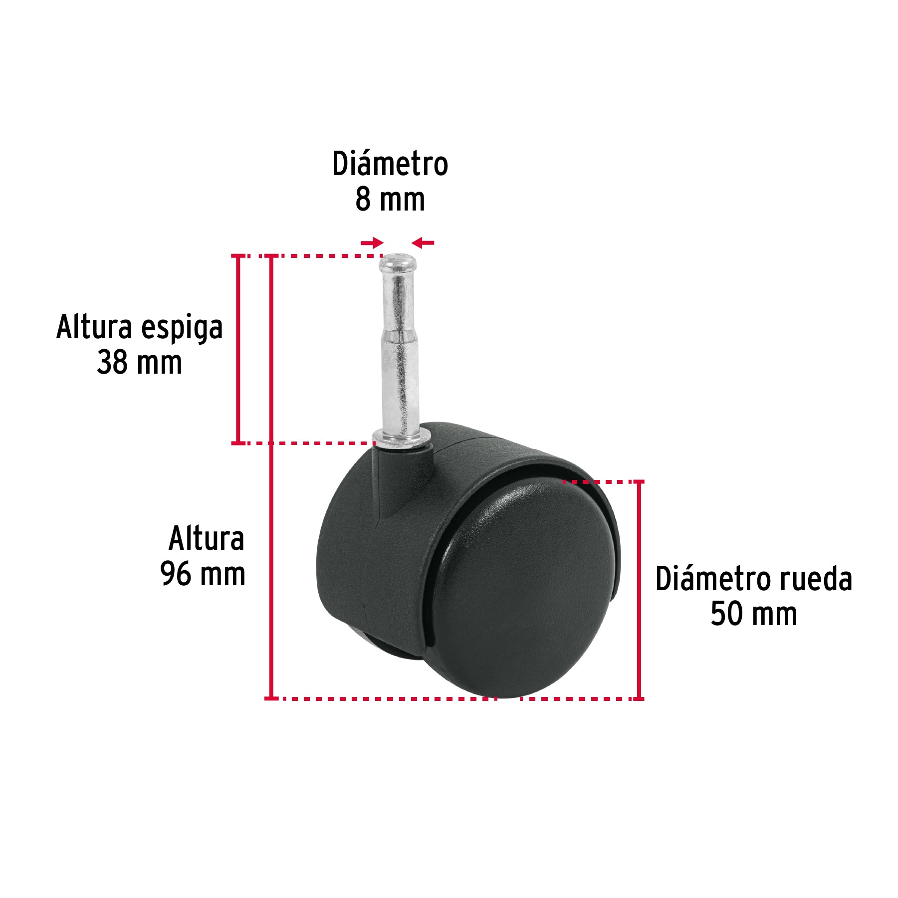 Rodaja tipo yoyo de 50 mm con espiga para madera, Fiero ROY-50EM 49699 MM1