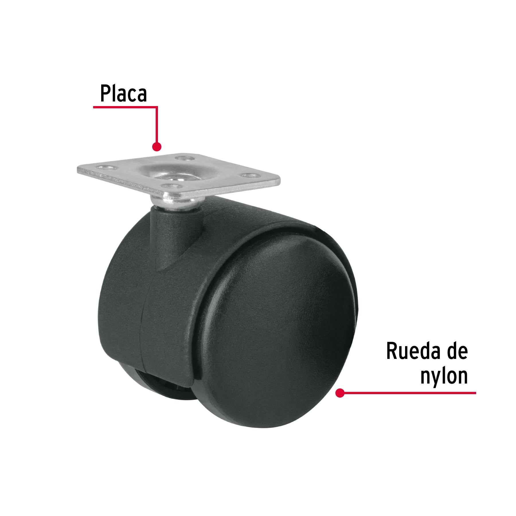 Rodaja tipo yoyo de 50 mm con placa, sin freno, Fiero ROY-50 44385 MM1