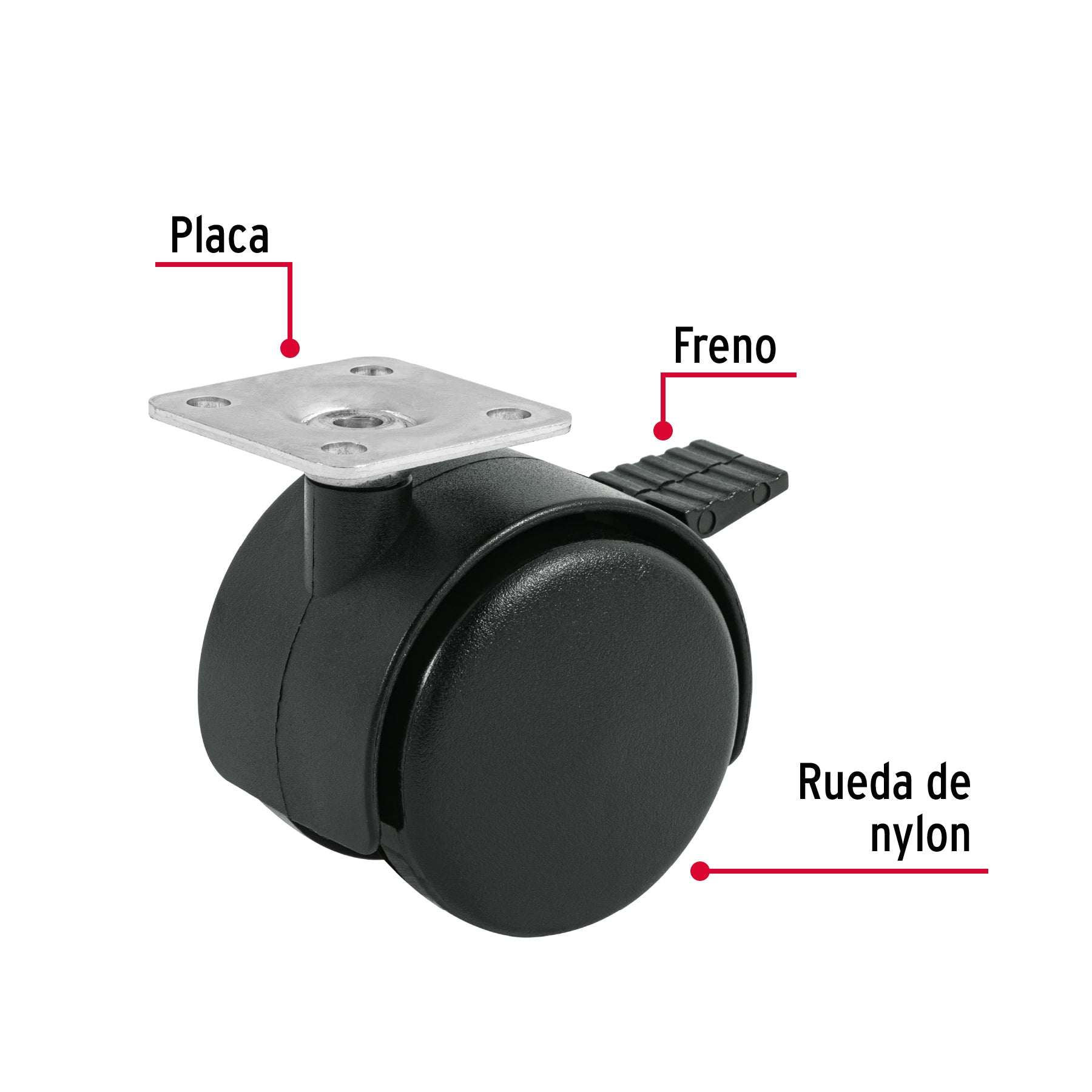 Rodaja tipo yoyo de 50 mm con placa, con freno, Fiero ROYF-50 44389 MM1