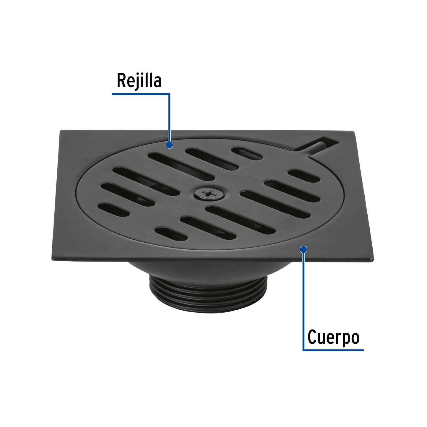 Resumidero cuadrado 4'x4', metálico, negro, Foset Basic RS-601M 49538 MM00