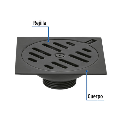 Resumidero cuadrado 4'x4', metálico, negro, Foset Basic RS-601M 49538 MM00