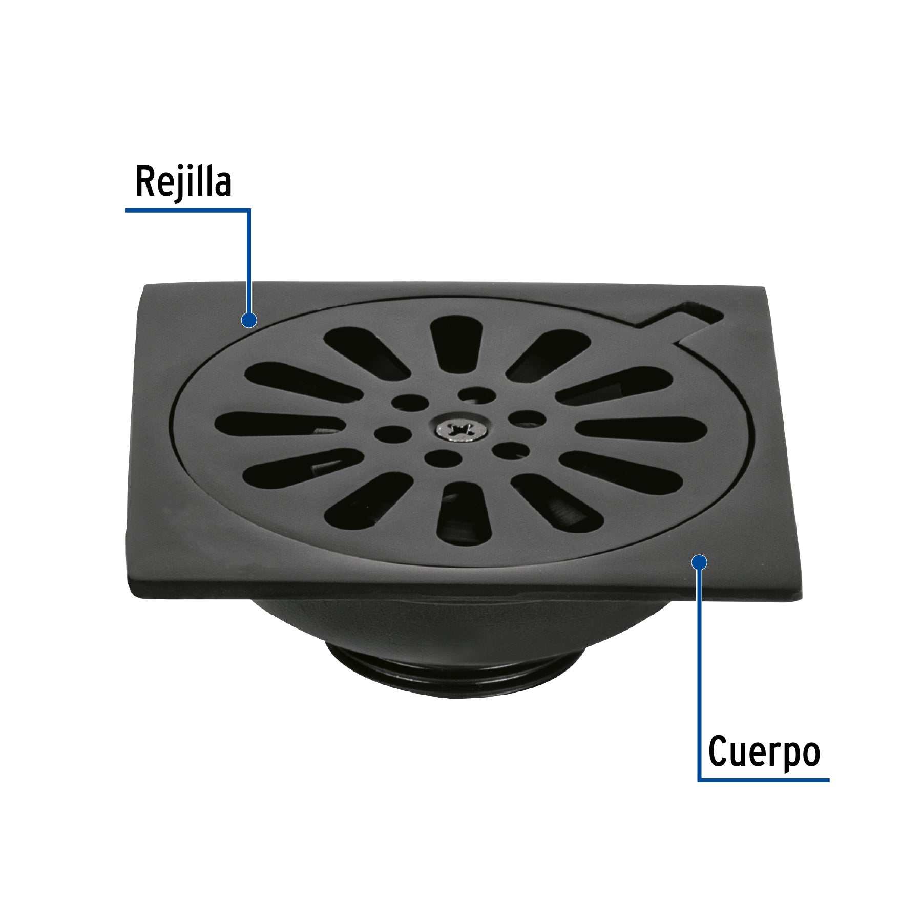 Resumidero cuadrado 4'x 4', latón, negro, Foset Aqua RS-604M 46596 MM00