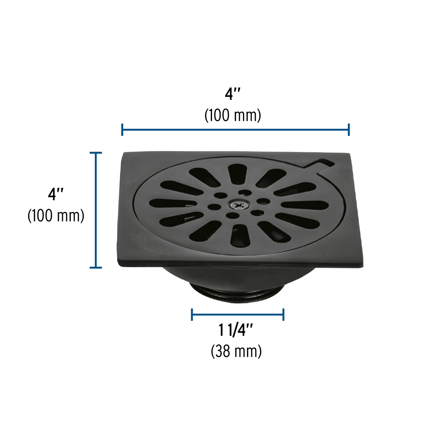 Resumidero cuadrado 4'x 4', latón, negro, Foset Aqua RS-604M 46596 MM00