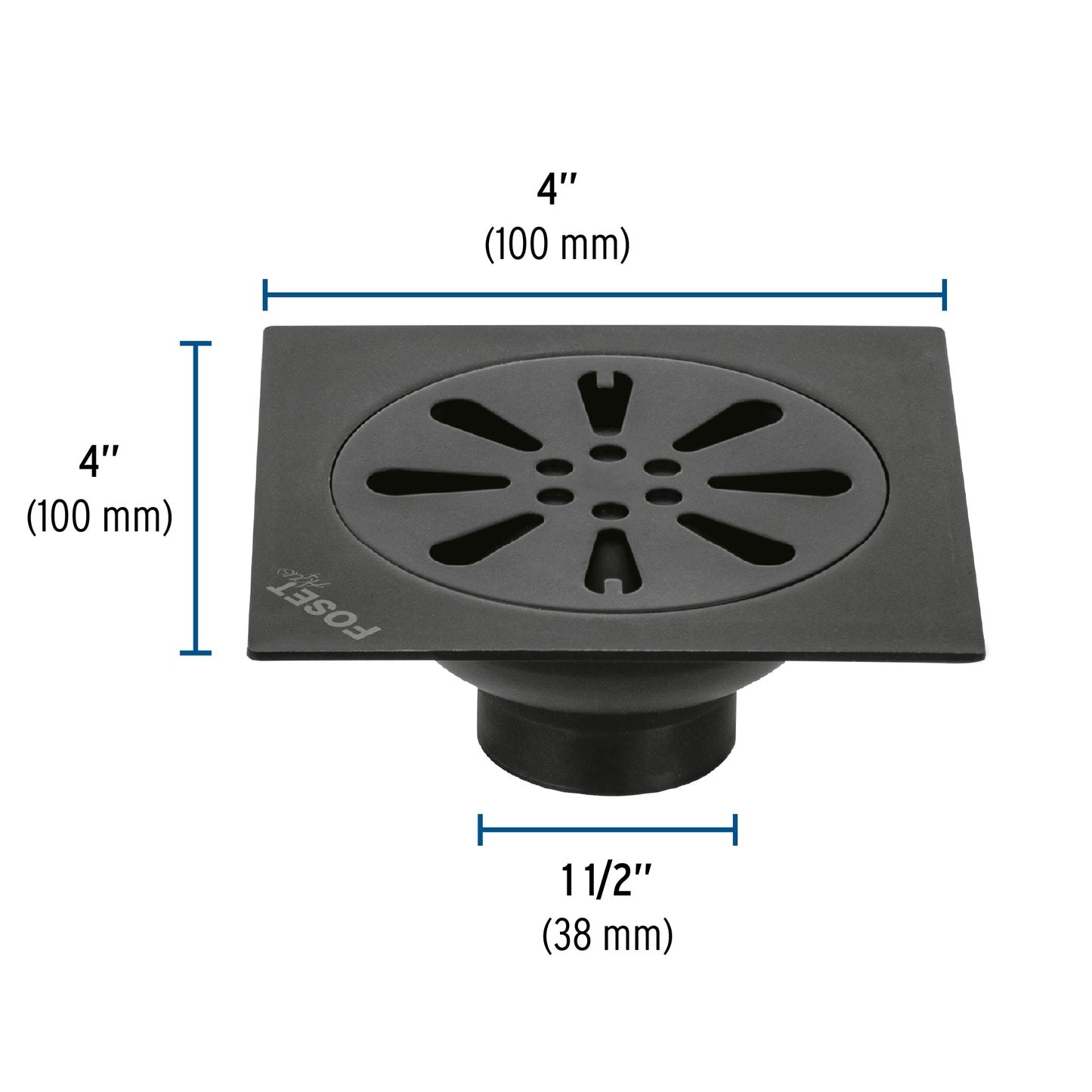 Resumidero cuadrado 4'x 4', acero inoxidable, negro, gota RS-605M 45473 MM00