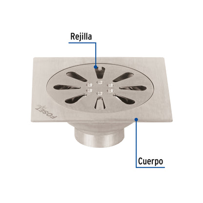 Resumidero cuadrado 4'x 4', acero inoxidable, gota, Aqua RS-605 45471 MM00