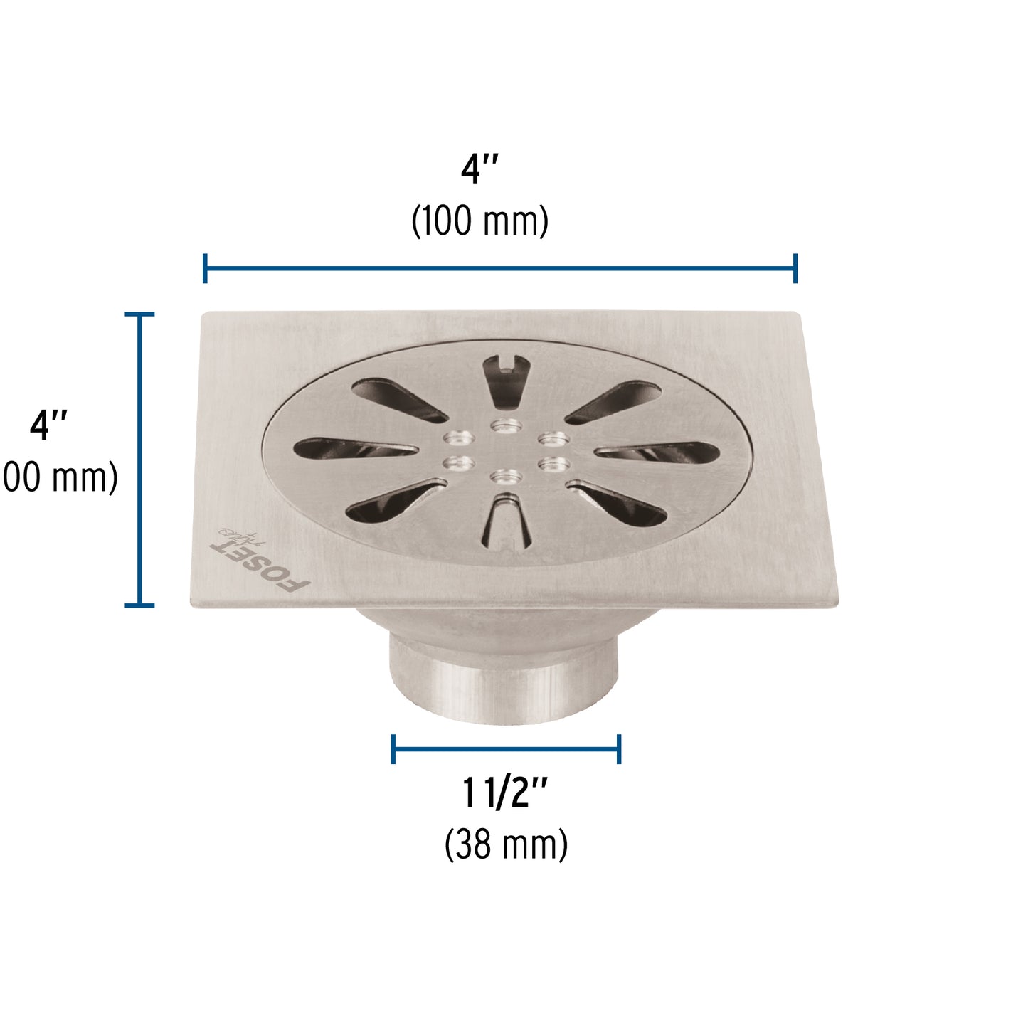 Resumidero cuadrado 4'x 4', acero inoxidable, gota, Aqua RS-605 45471 MM00