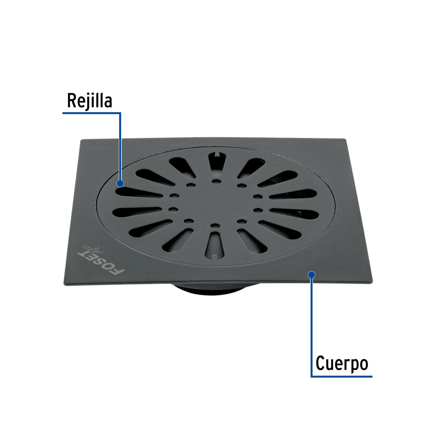 Resumidero cuadrado 6'x 6', acero inoxidable, negro, gota RS-607M 45474 MM00