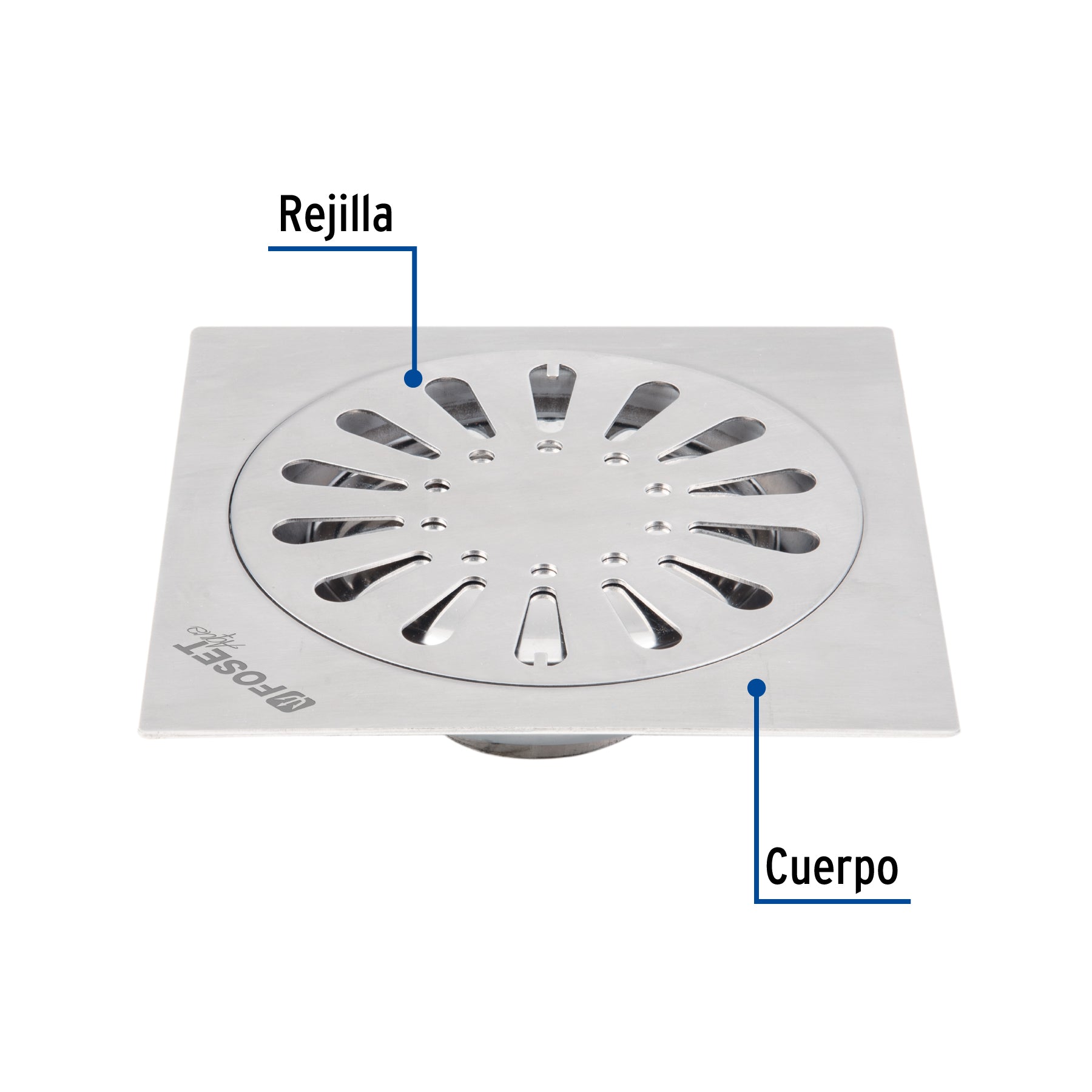 Resumidero cuadrado 6'x 6', acero inoxidable, gota, Aqua RS-607 45472 MM00