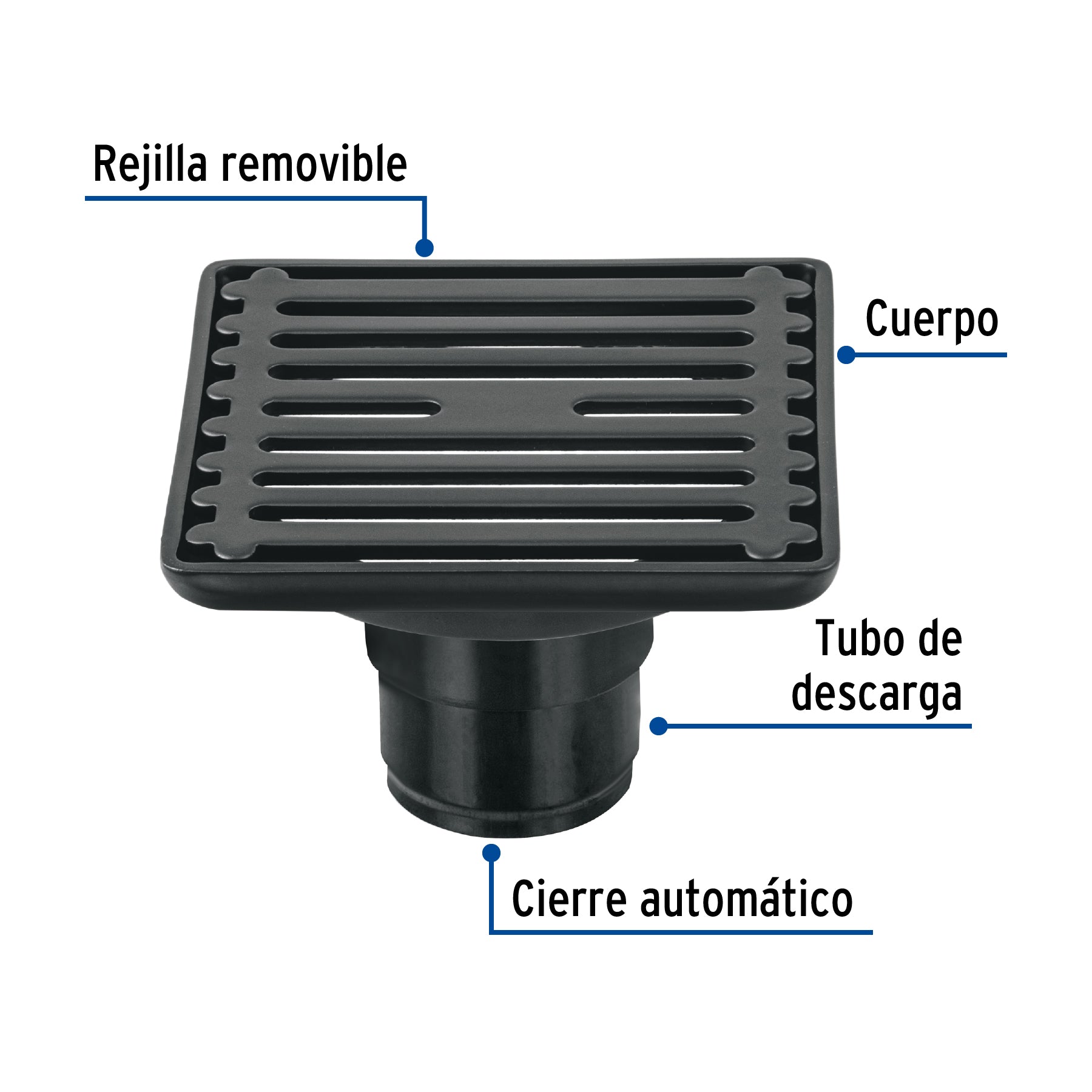 Resumidero cuadrado 4'x 4', acero inoxidable, negro, Aqua RS-701M 47650 MM00