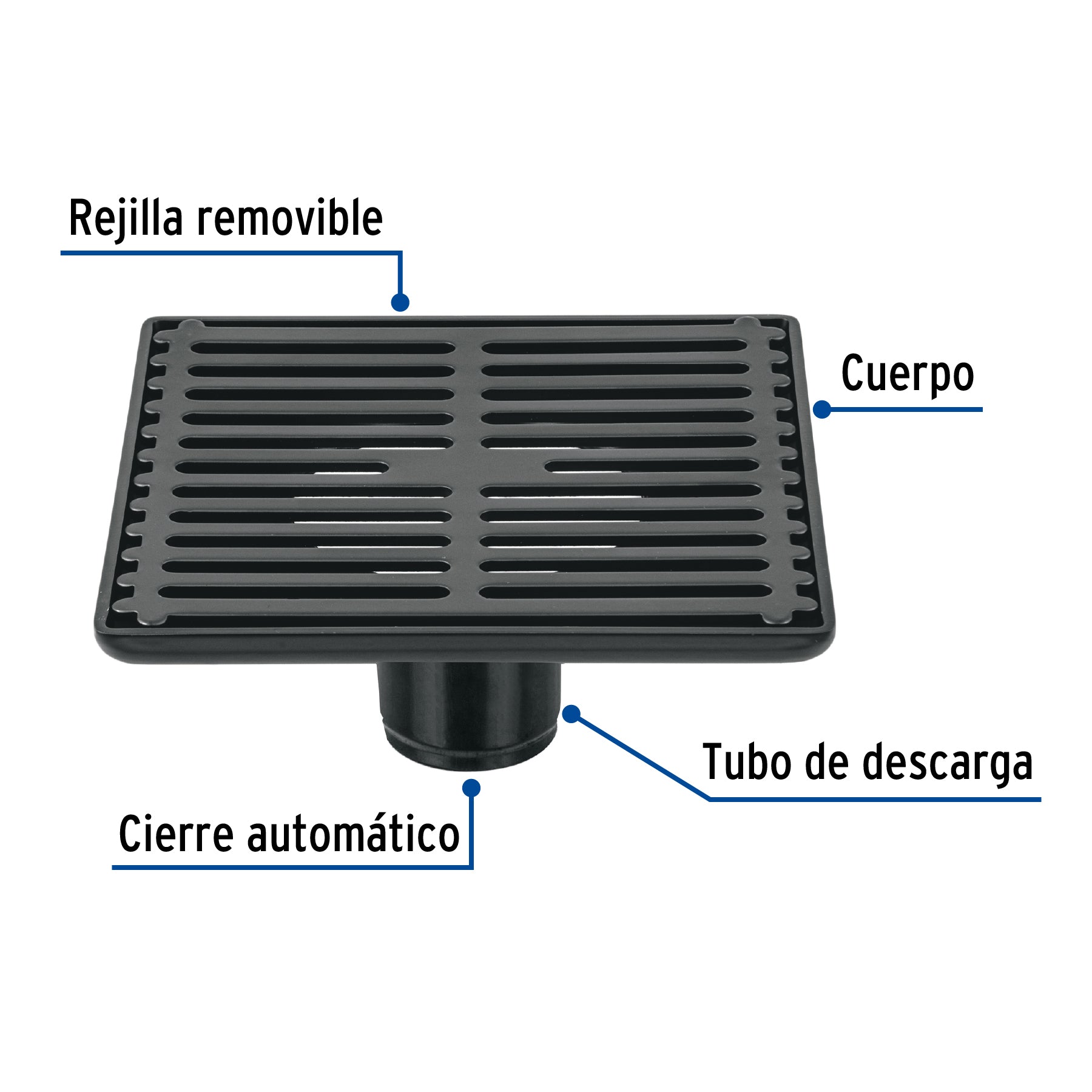 Resumidero cuadrado 6'x 6', acero inoxidable, negro, Aqua RS-702M 46689 MM00