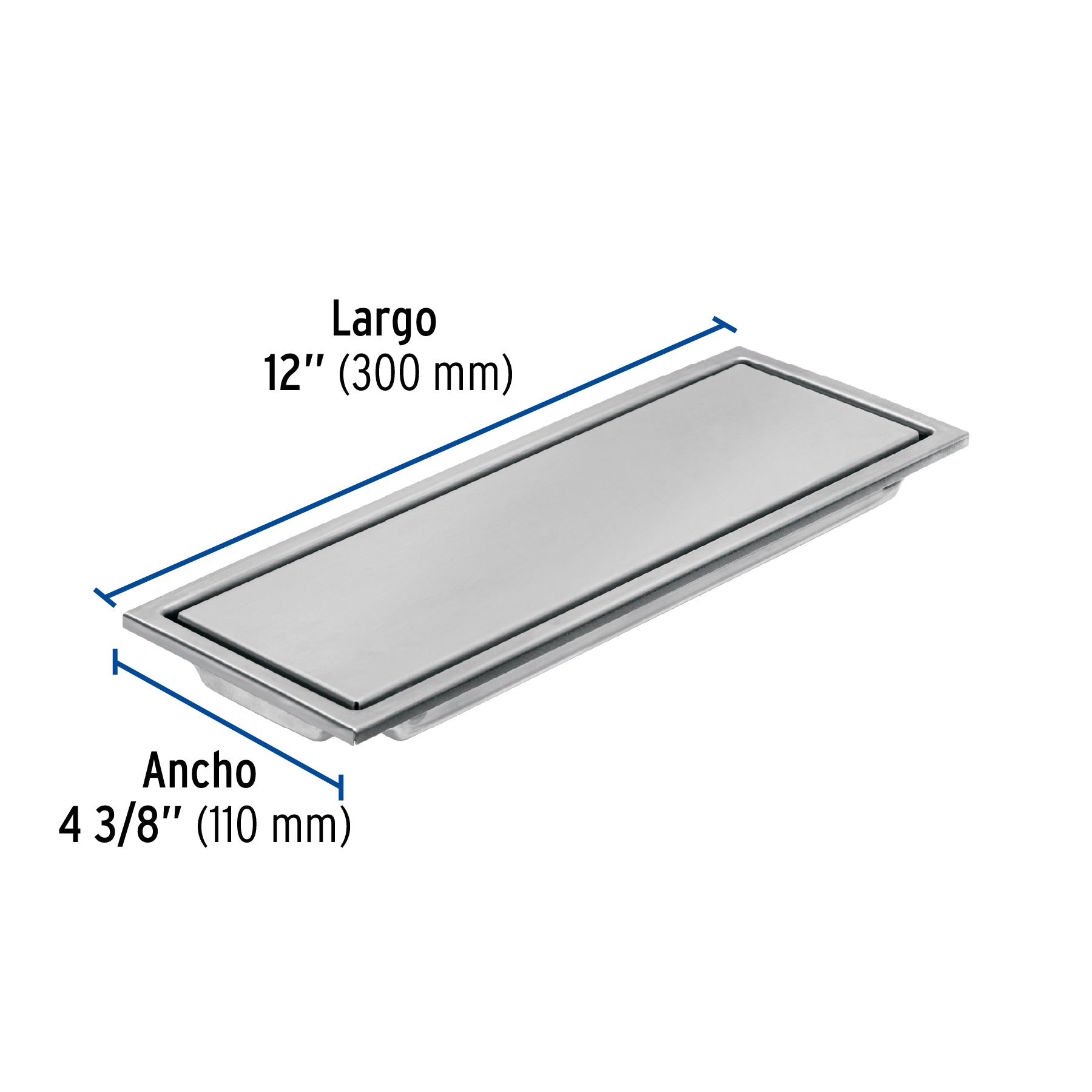 Resumidero largo reversible de 12', acero inox, Aqua RS-704 46544 MM00