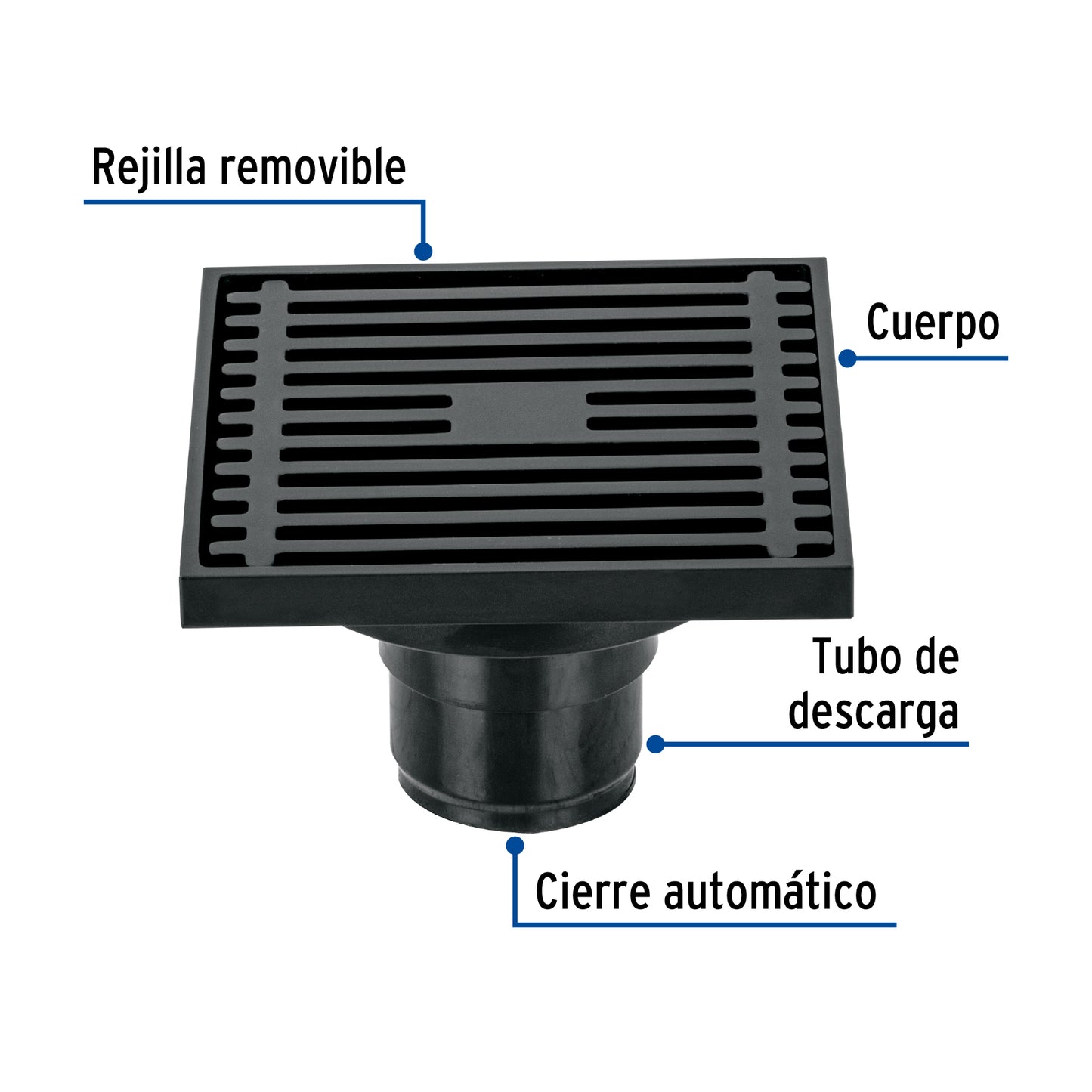 Resumidero cuadrado 4'x 4', latón, negro, Foset Riviera RS-801M 45653 MM00