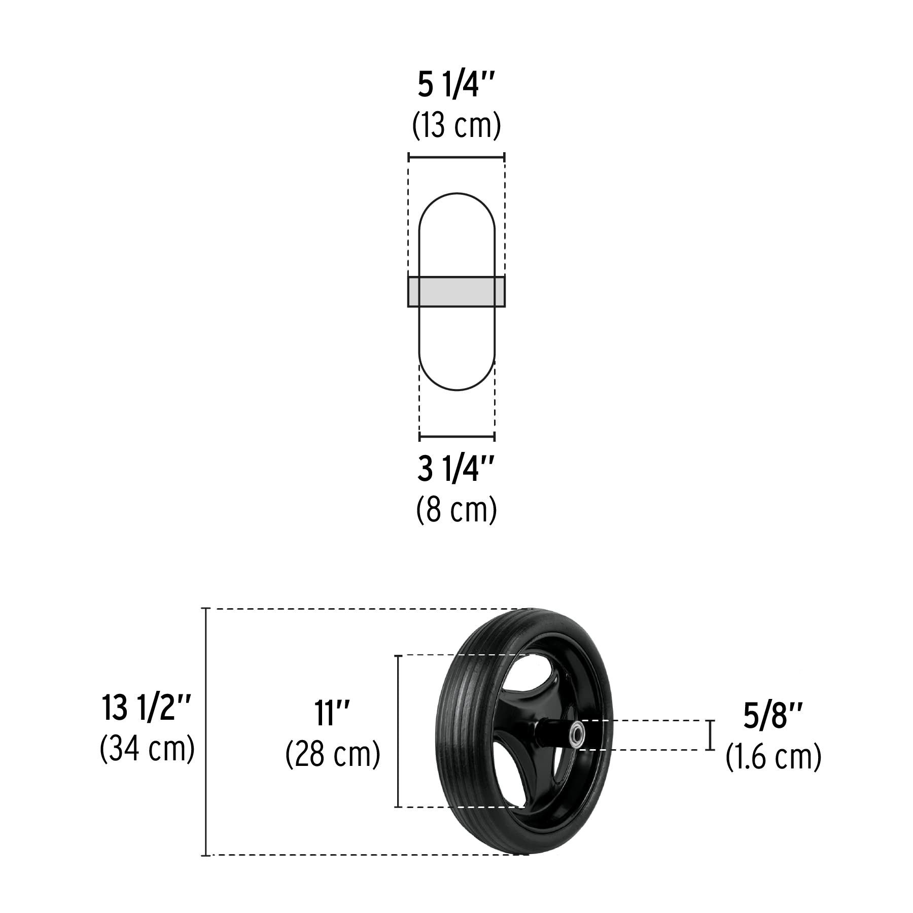 Llanta completa hule sólido 13-1/2', incluye eje y baleros RSO 11862 MM0