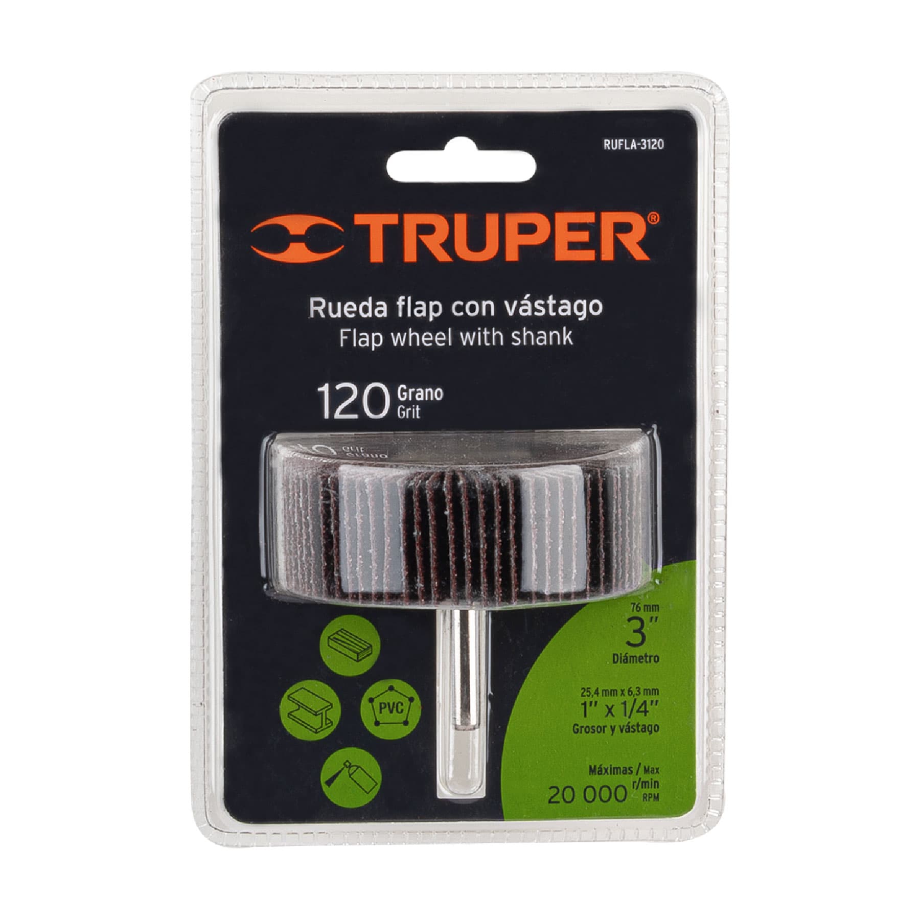 Rueda flap de 3', grano 120, Truper RUFLA-3120 13044 MM00