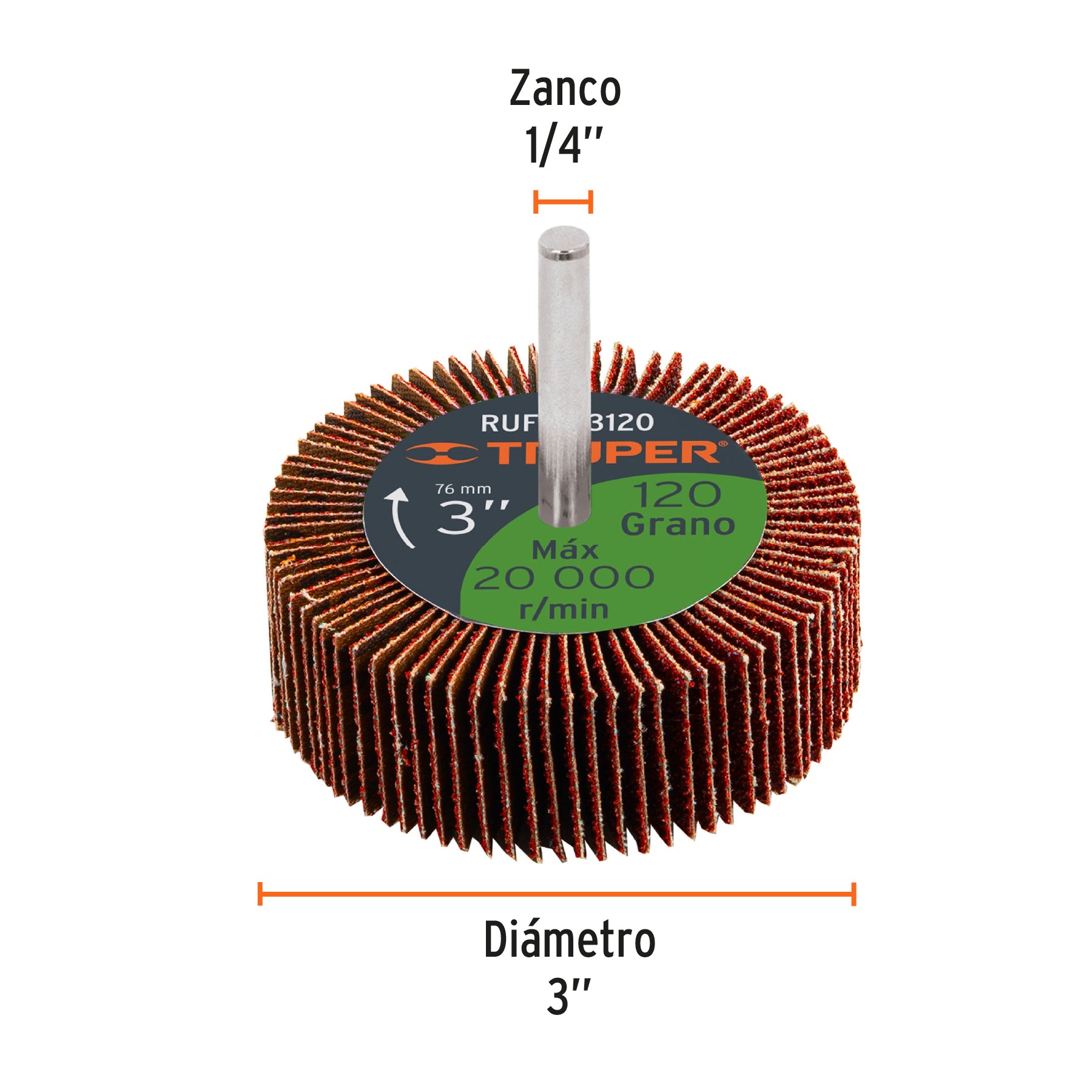 Rueda flap de 3', grano 120, Truper RUFLA-3120 13044 MM00