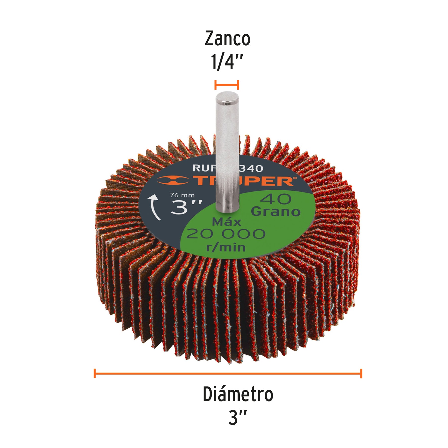 Rueda flap de 3', grano 40, Truper RUFLA-340 13040 MM00