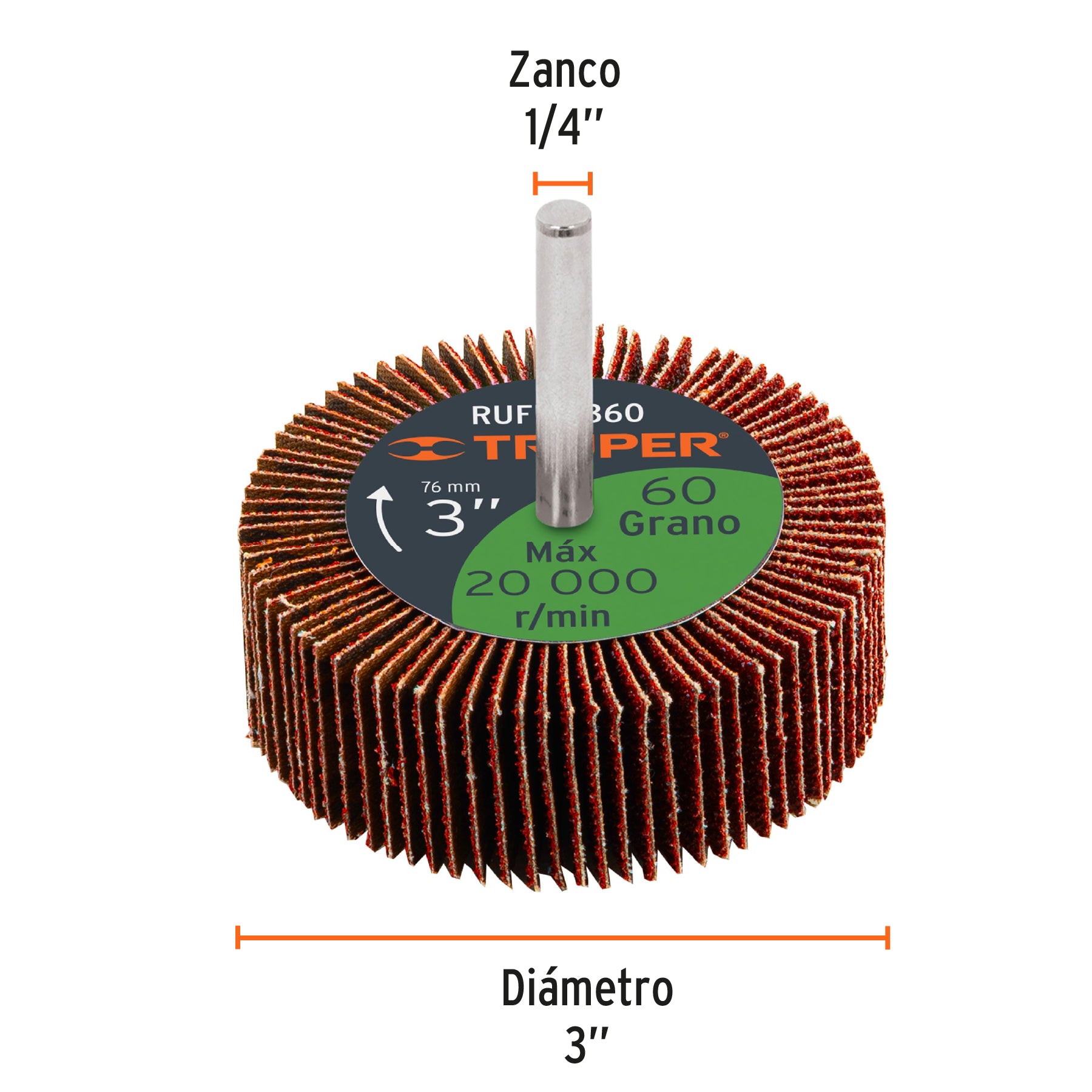 Rueda flap de 3', grano 60, Truper RUFLA-360 13041 MM00