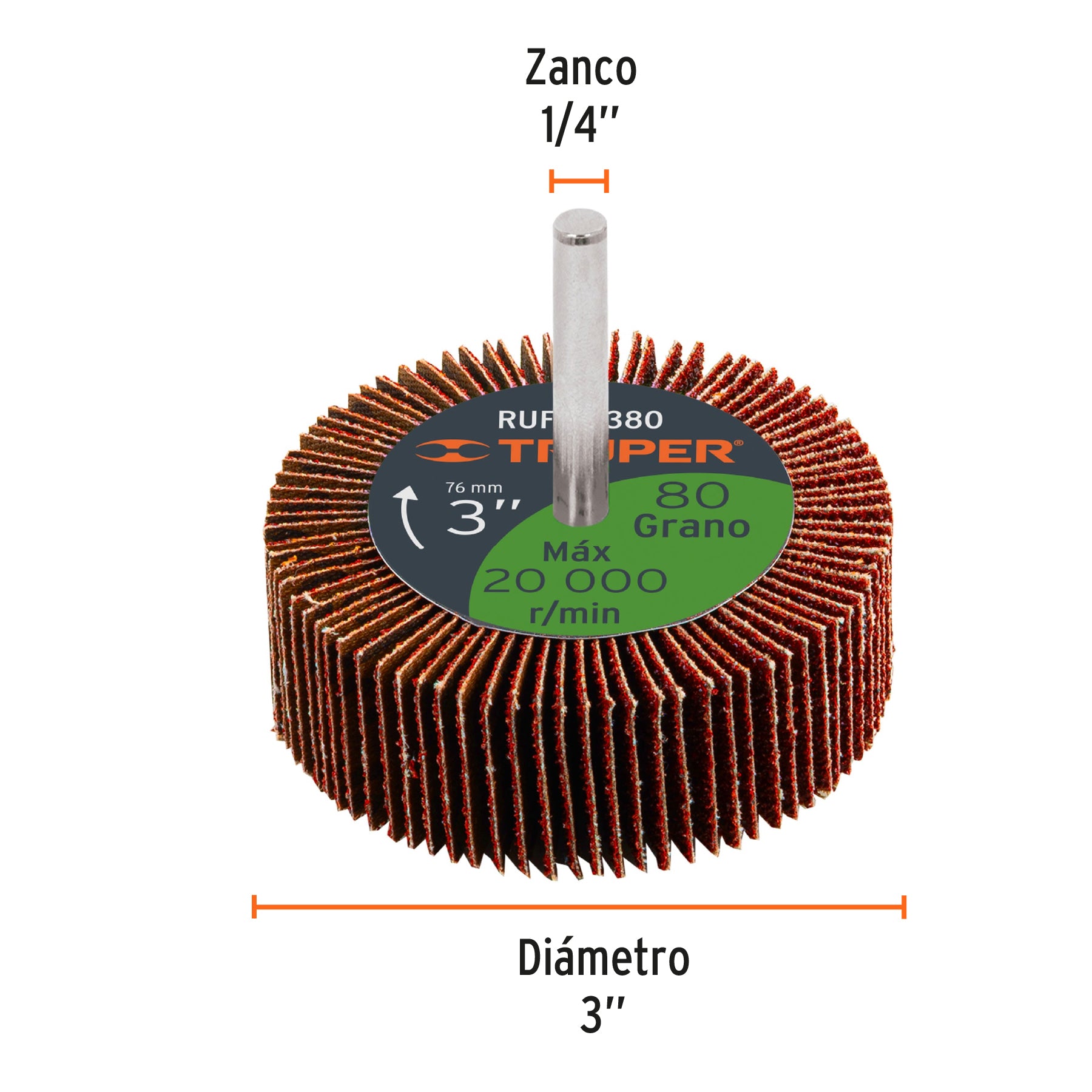 Rueda flap de 3', grano 80, Truper RUFLA-380 13042 MM00