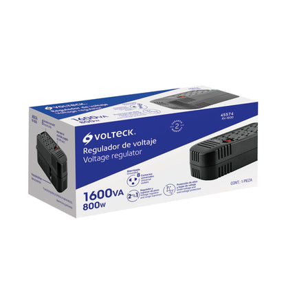 Regulador de voltaje de 1600 VA / 800 W 8 contactos, Volteck RV-1600 45574 MM00