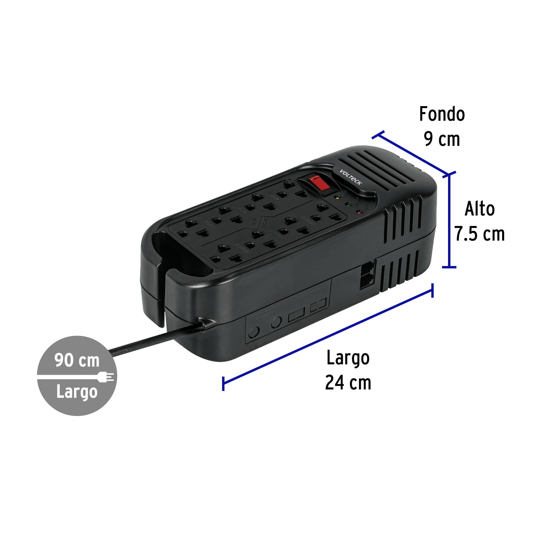 Regulador de voltaje de 1600 VA / 800 W 8 contactos, Volteck RV-1600 45574 MM00