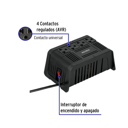 Regulador de voltaje de 800 VA / 400 W 4 contactos, Volteck RV-800 45572 MM00