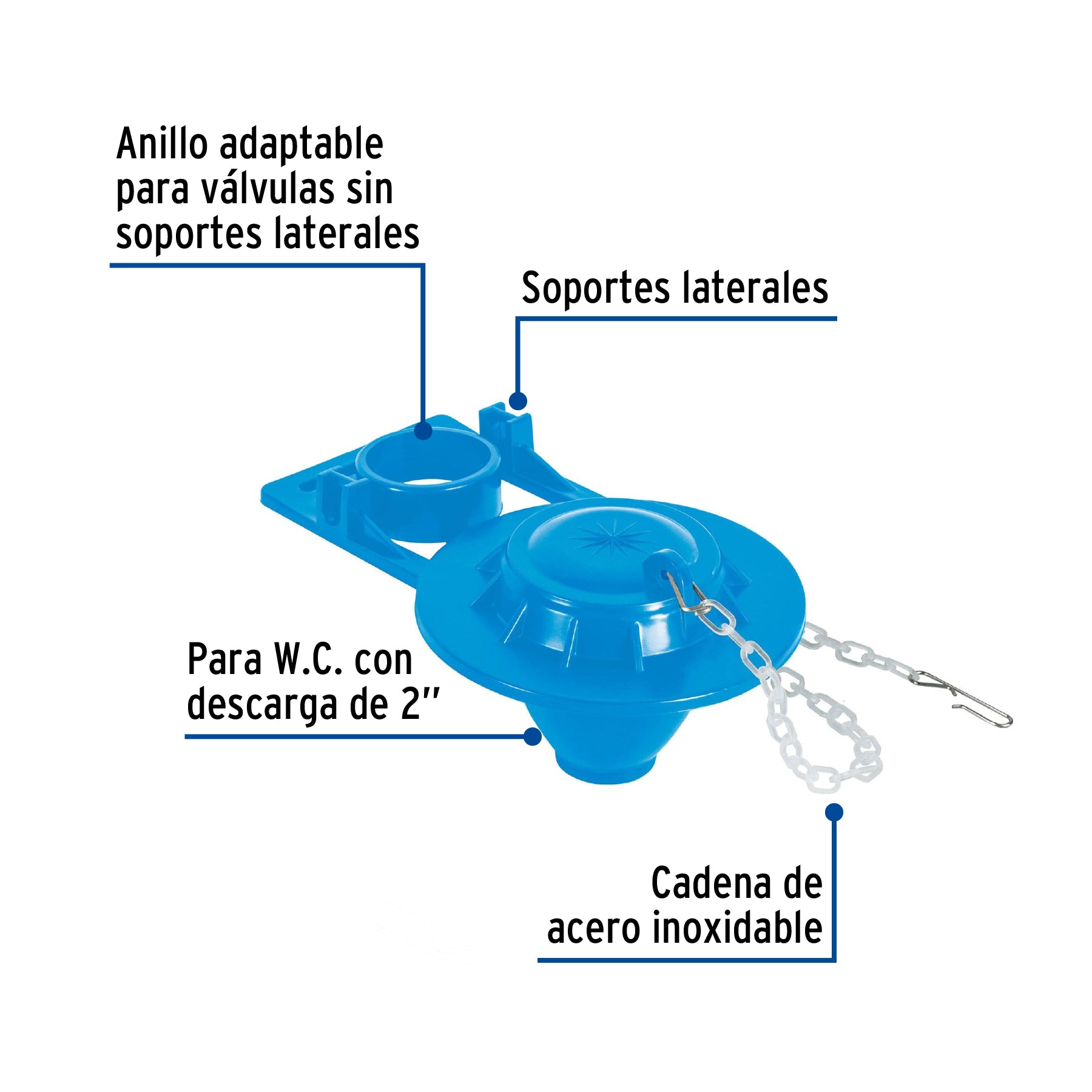 Sapo 2' para WC, PVC, azul, cadena plástica, Foset SA-006 49346 MM00