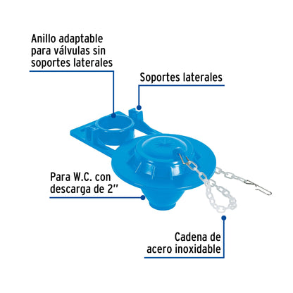 Sapo 2' para WC, PVC, azul, cadena plástica, Foset SA-006 49346 MM00