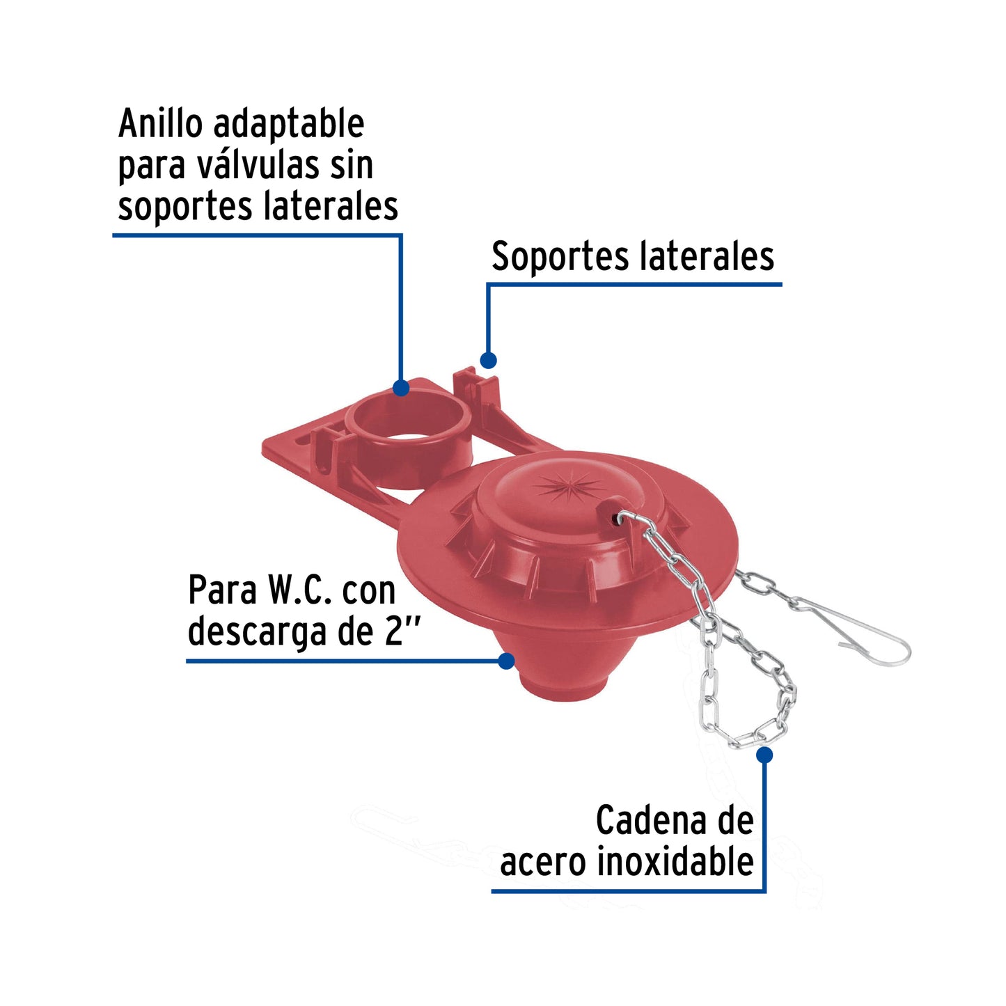 Sapo 2' para WC, silicona, rojo, cadena inox, Foset SA-007 49362 MM00