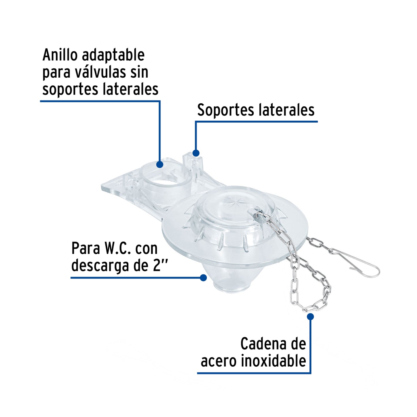 Sapo 2' para WC, PVC, trasparente, cadena inox, Foset SA-008 40089 MM00