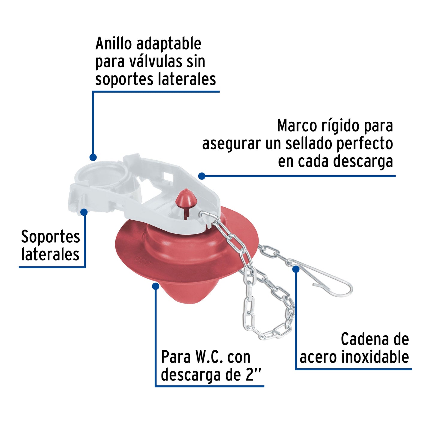 Sapo 2' para WC, silicona, marco rígido, cadena inox, Foset SA-009 48289 MM00