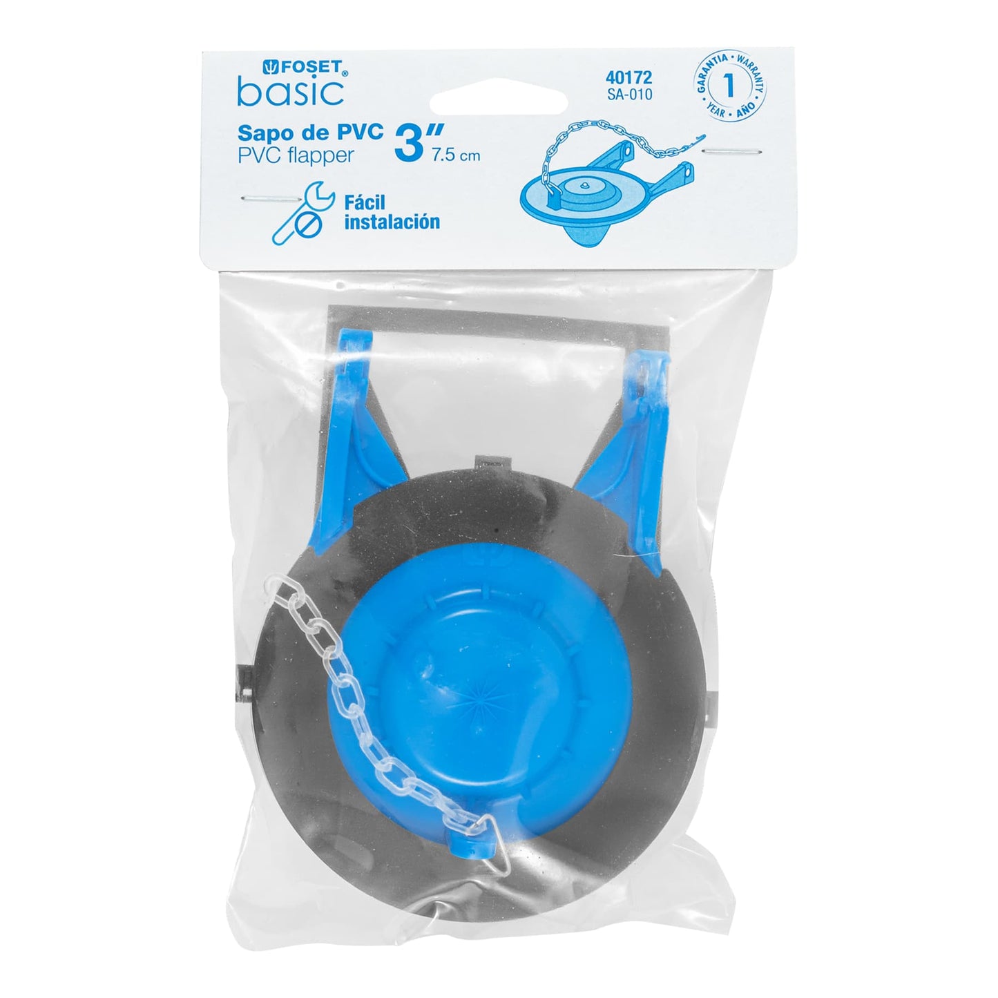 Sapo 3' para WC, PVC, azul, cadena plástica, Foset SA-010 40172 MM00