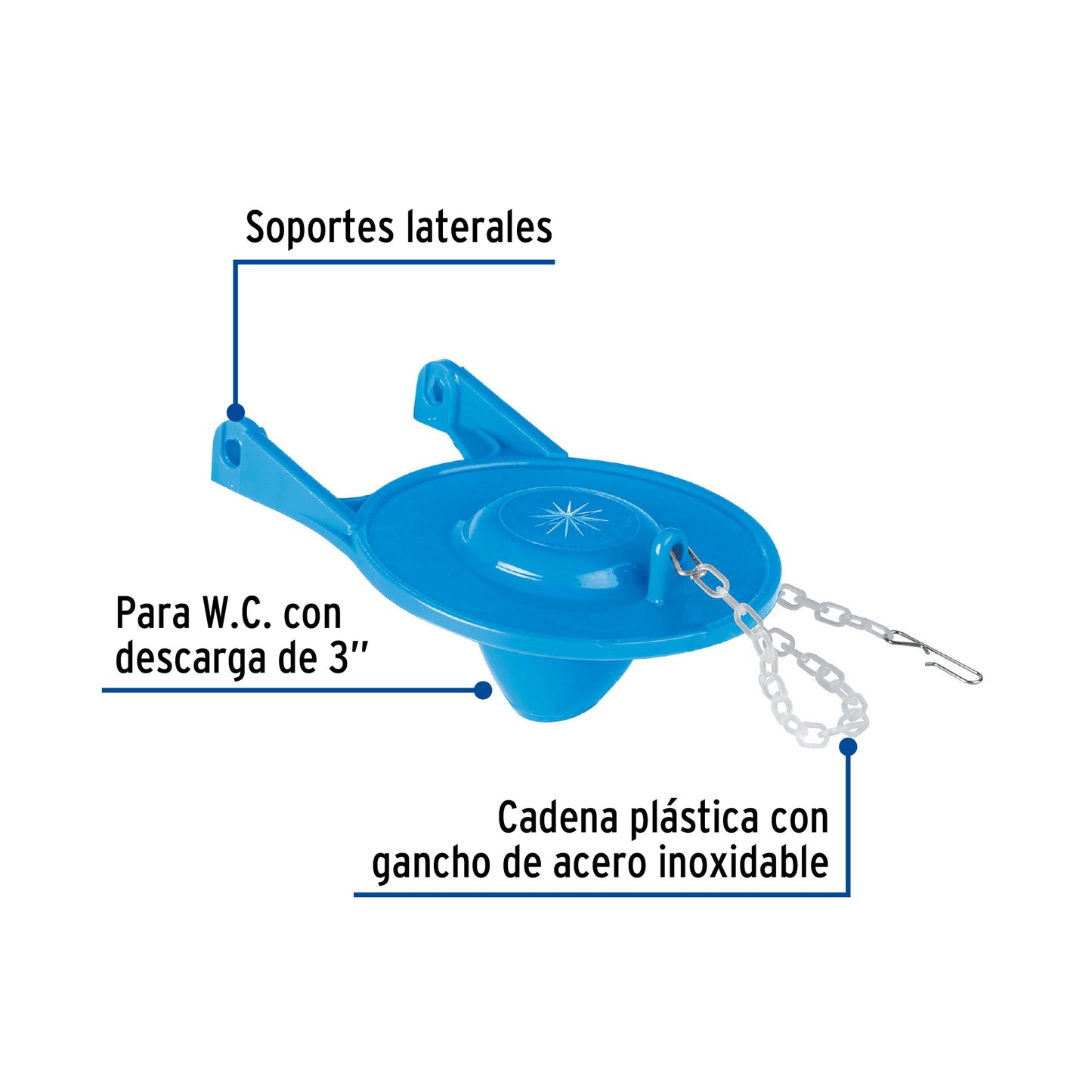 Sapo 3' para WC, PVC, azul, cadena plástica, Foset SA-010 40172 MM00