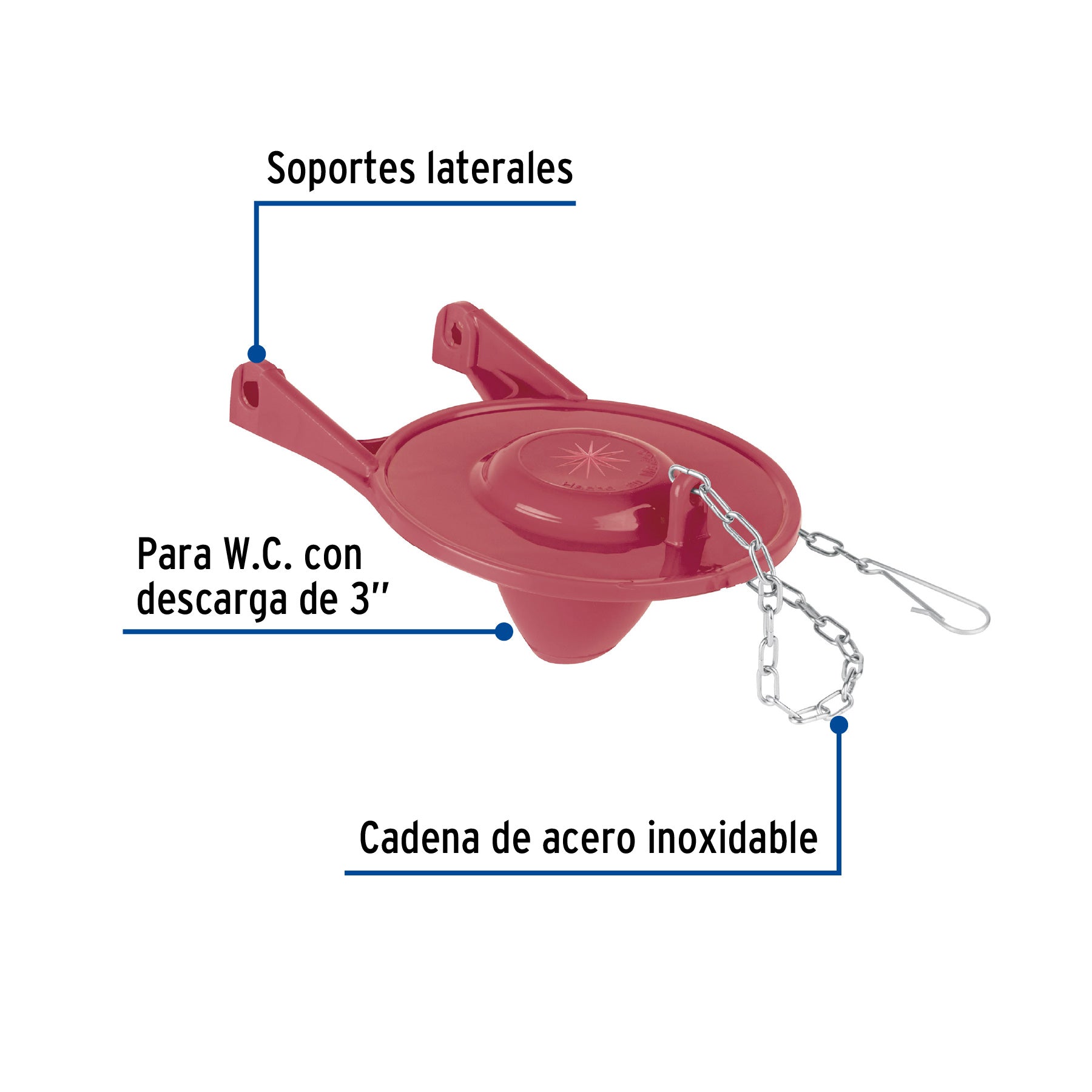 Sapo 3' para WC, silicona, rojo, cadena inox, Foset SA-011 40173 MM00