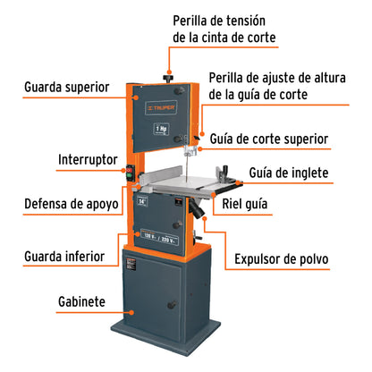 Sierra cinta 14', 1 HP (750 W), Truper SCI-14E 16458 MM1